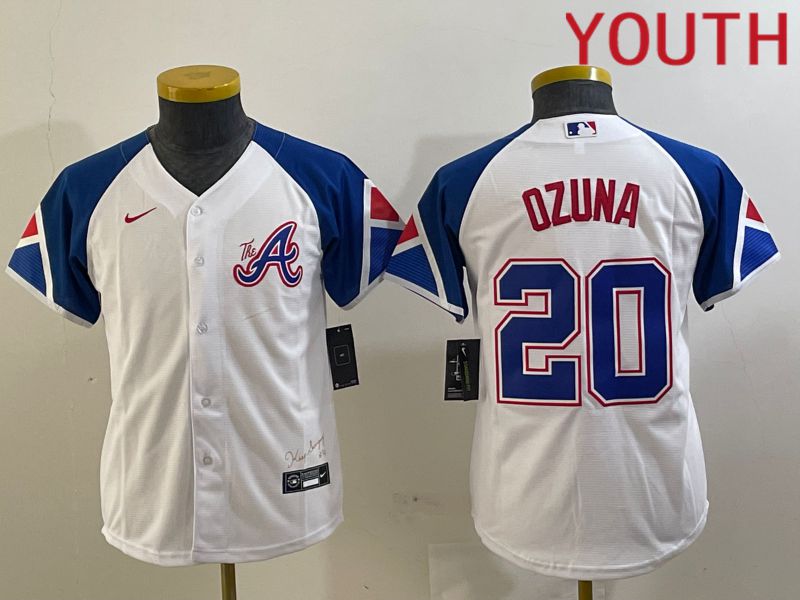 Youth Atlanta Braves 20 Ozuna White City Edition 2024 Nike MLB Jersey style 1